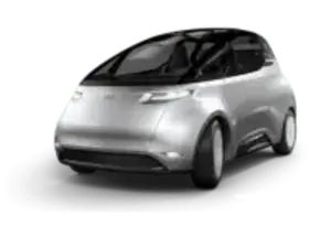 A compact silver Uniti electric vehicle highlighting its unique, eco-friendly aerodynamic design.